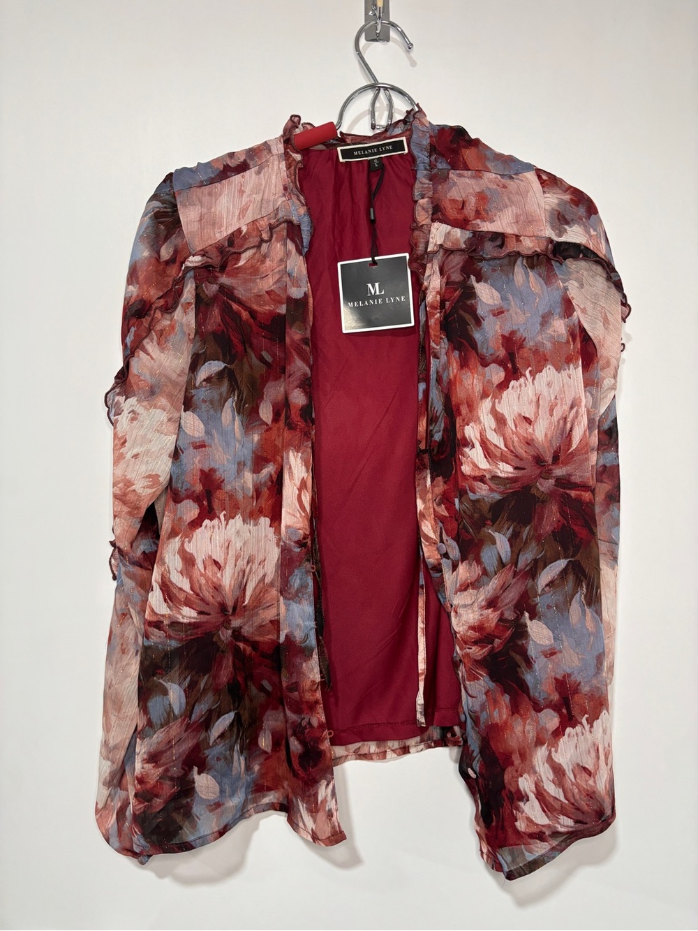 Melanie Lyne Red Floral Sheer Cape Jacket NWT